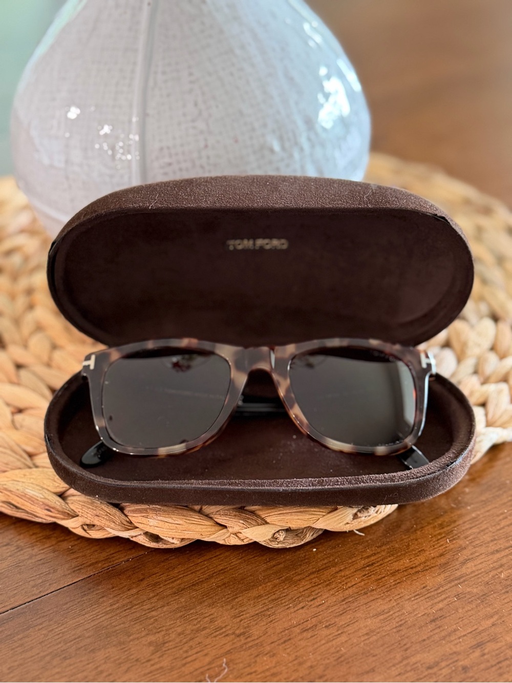 Authentic Tom Ford Leo TF336 55J Havana Black Rectangle Sunglasses Unisex